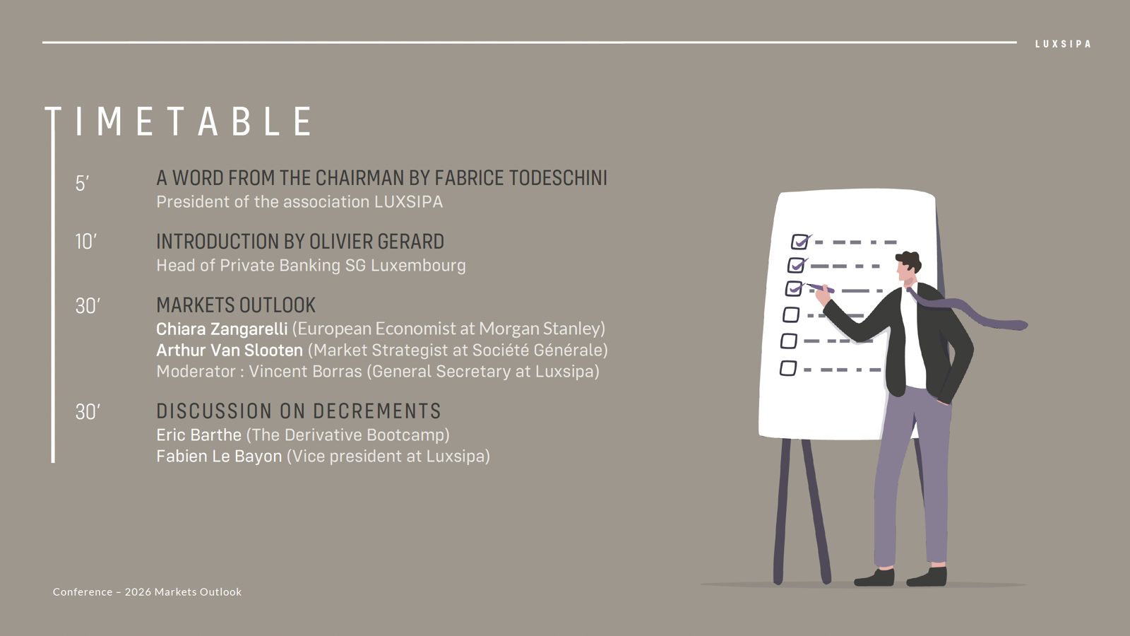 Timetable of the LUXSIPA 2026 Markets Outlook conference
